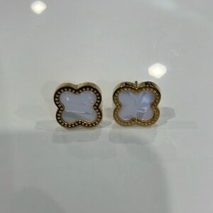 Gold and Pearl Clover Four Leaf Earrings